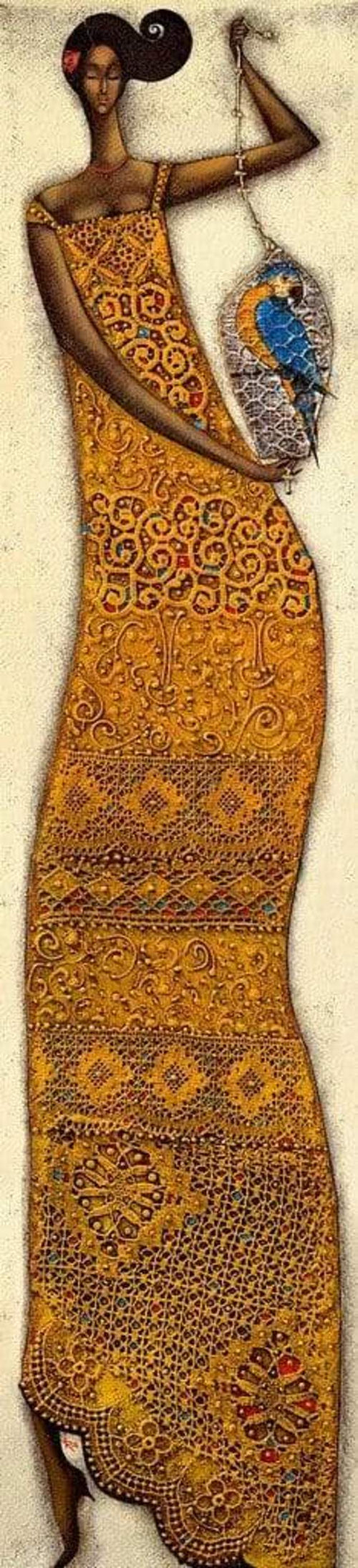 Ira Tsantekidou Lady with Parrot Art Print 32x128cm | Yourdecoration.co.uk