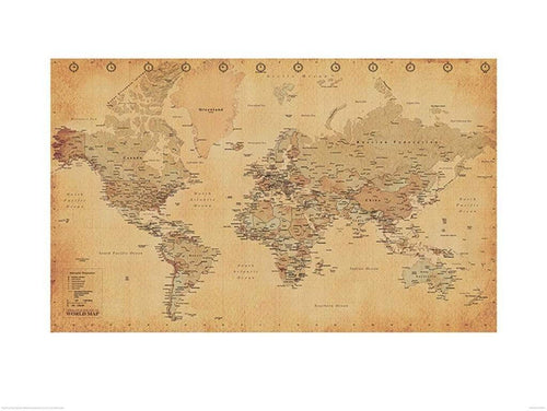 Pyramid World Map Vintage Style Art Print 60x80cm | Yourdecoration.co.uk