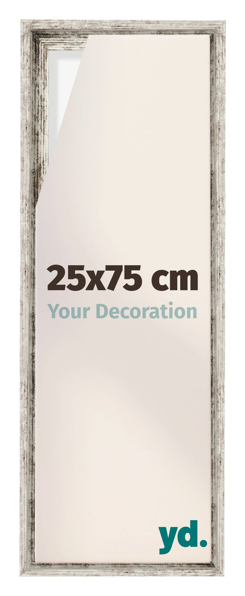 Lyon MDF Canvas Floater Frame 25x75cm White Vintage Voorzijde Maat | Yourdecoration.co.uk