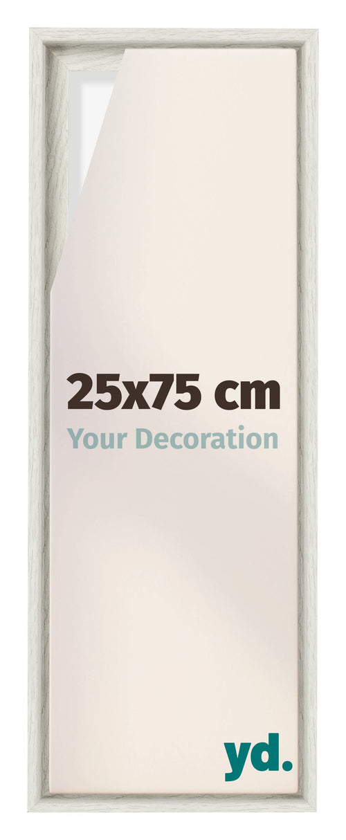 Lyon MDF Canvas Floater Frame 25x75cm White Wash Voorzijde Maat | Yourdecoration.co.uk