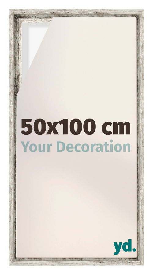 Lyon MDF Canvas Floater Frame 50x100cm White Vintage Voorzijde Maat | Yourdecoration.co.uk