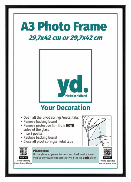 Aurora Aluminium Photo Frame 29 7x42cm A3 set of 3 Black Front Insert Sheet | Yourdecoration.co.uk