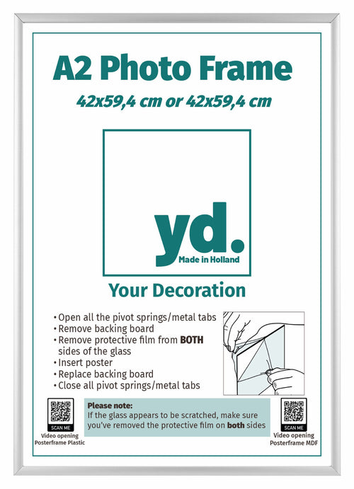 Aurora Aluminium Photo Frame 42x59 4cm A2 set of 2 Silver Front Insert Sheet | Yourdecoration.co.uk