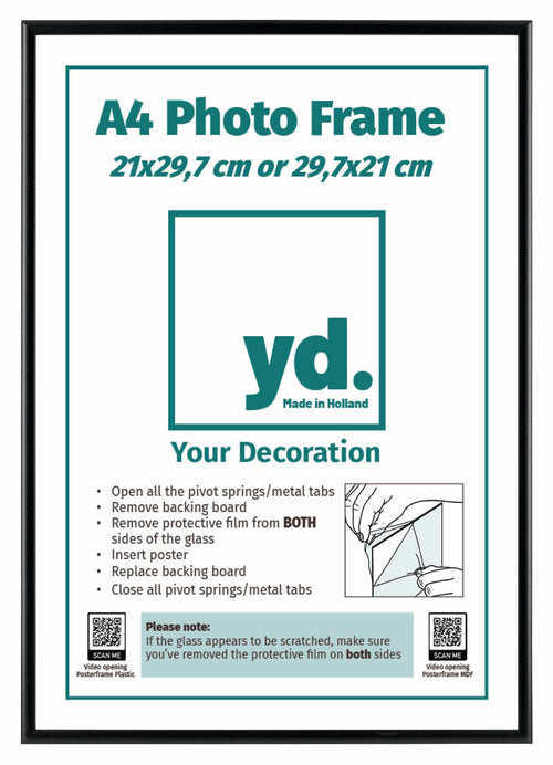 Aurora Aluminium Photo Frame 21x29 7cm A4 Black Front | Yourdecoration.co.uk