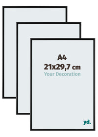 Aurora Aluminium Photo Frame 21x29-7cm A4 Set Van 3 Black Matt Front Size | Yourdecoration.co.uk
