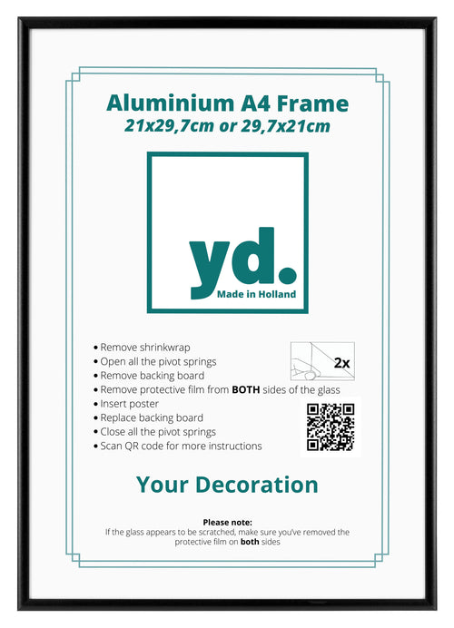 Aurora Aluminium Photo Frame 21x29 7cm A4 set of 2 Black Front | Yourdecoration.co.uk