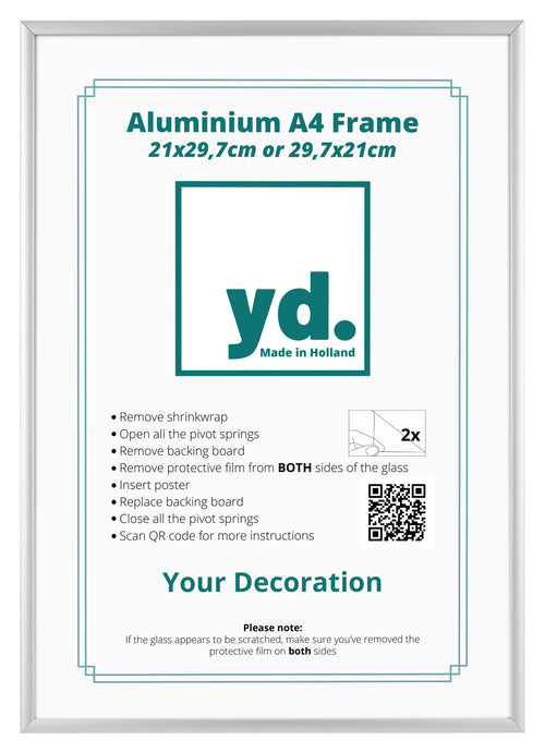 Aurora Aluminium Photo Frame 21x29 7cm A4 set of 2 Silver Front Insert Sheet | Yourdecoration.co.uk