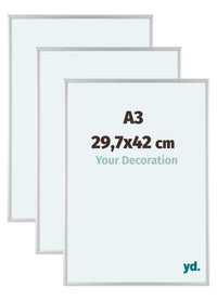 Aurora Aluminium Photo Frame 29-7x42cm A3 Set Van 3 Silver Matt Front Size | Yourdecoration.co.uk