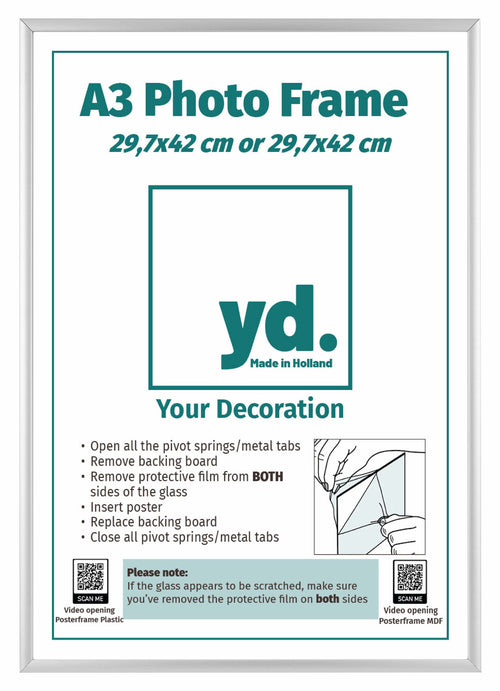Aurora Aluminium Photo Frame 29 7x42cm A3 set of 3 Silver Front Oblique Insert Sheet | Yourdecoration.co.uk