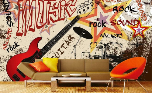 Dimex Red Guitar Wall Mural 375x250cm 5 Panels Ambiance | Yourdecoration.co.uk