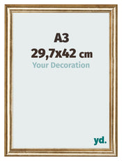 Photo Frame 29 7x42cm A3 Gold Antique MDF Lazio Front Size | Yourdecoration.co.uk