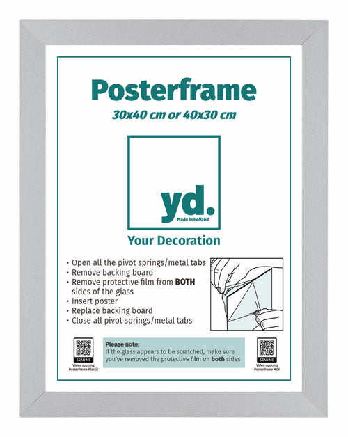 Poster Frame MDF 30x40cm Mat Silver Front Size | Yourdecoration.co.uk