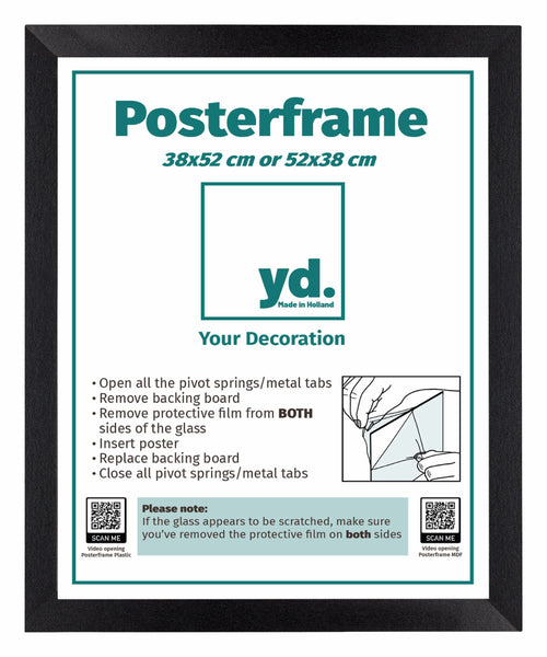 Poster Frame MDF 38x52cm Black Mat Front Size | Yourdecoration.co.uk