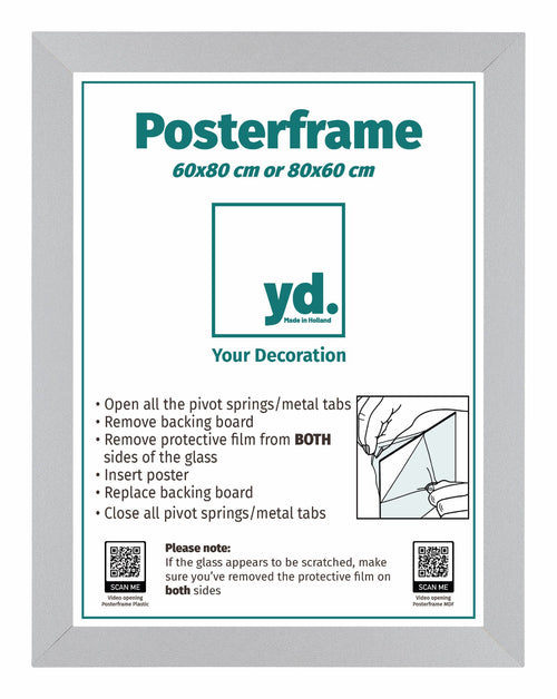 Poster Frame MDF 60x80 Mat Silver Front Size | Yourdecoration.co.uk