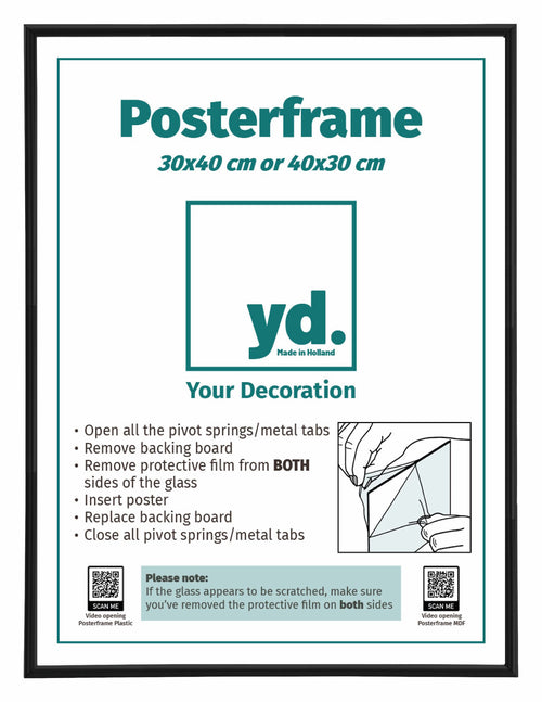 Poster Frame Plastic 30x40cm Black Mat Front Size | Yourdecoration.co.uk