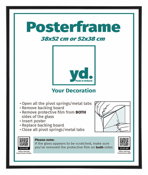 Poster Frame Plastic 38x52cm Black Mat Front Size | Yourdecoration.co.uk