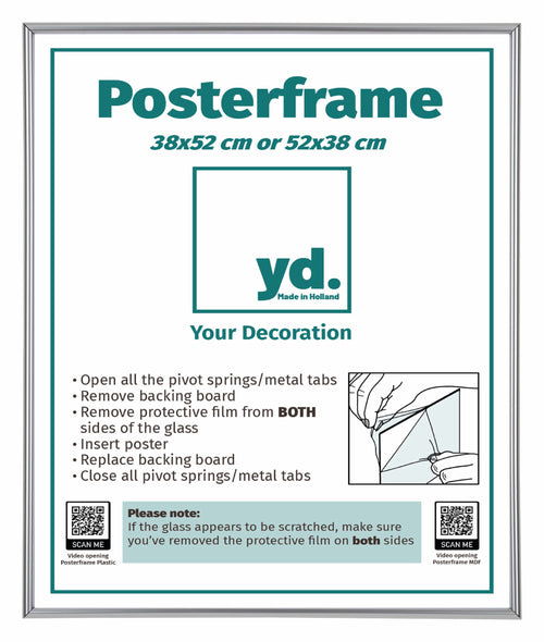 Poster Frame Plastic 38x52cm Silver Front Size | Yourdecoration.co.uk
