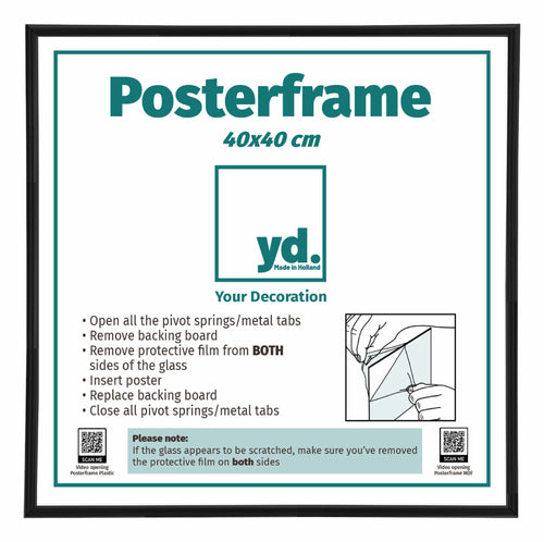 Poster Frame Plastic 40x40cm Black Mat Front Size | Yourdecoration.co.uk