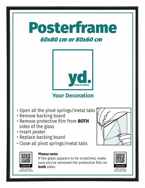 Poster Frame Plastic 60x80cm Black Mat Front Size | Yourdecoration.co.uk