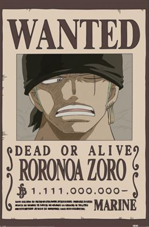 Poster One Piece Wanted Zoro 61x91 5cm PP2501065 | Yourdecoration.co.uk