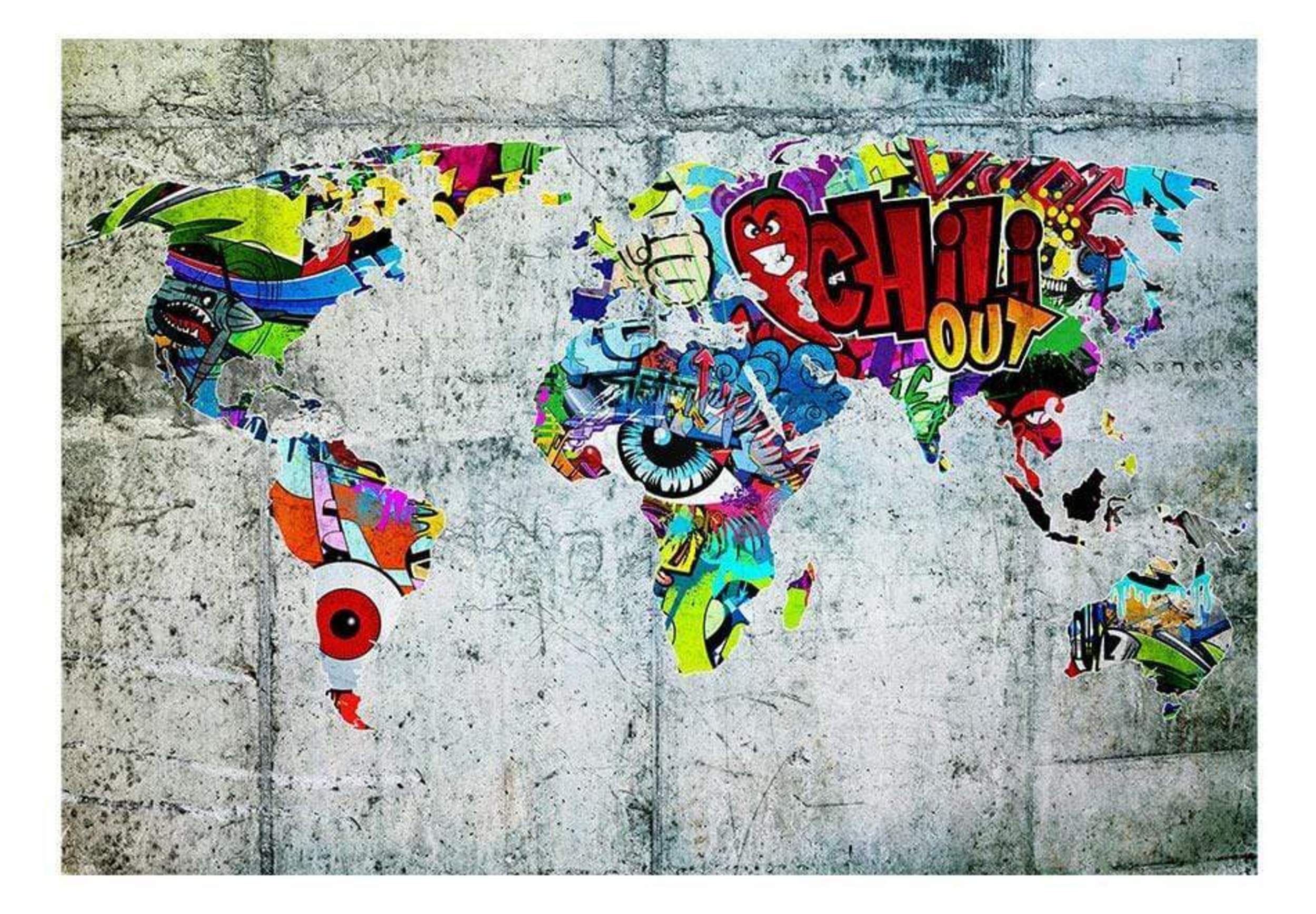 Map Graffiti 100x70cm Non-Woven Murals | Yourdecoration.co.uk