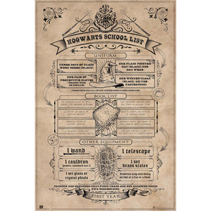 Grupo Erik GPE5158 Harry Potter Hogwarts School List Poster 61X91,5cm | Yourdecoration.co.uk