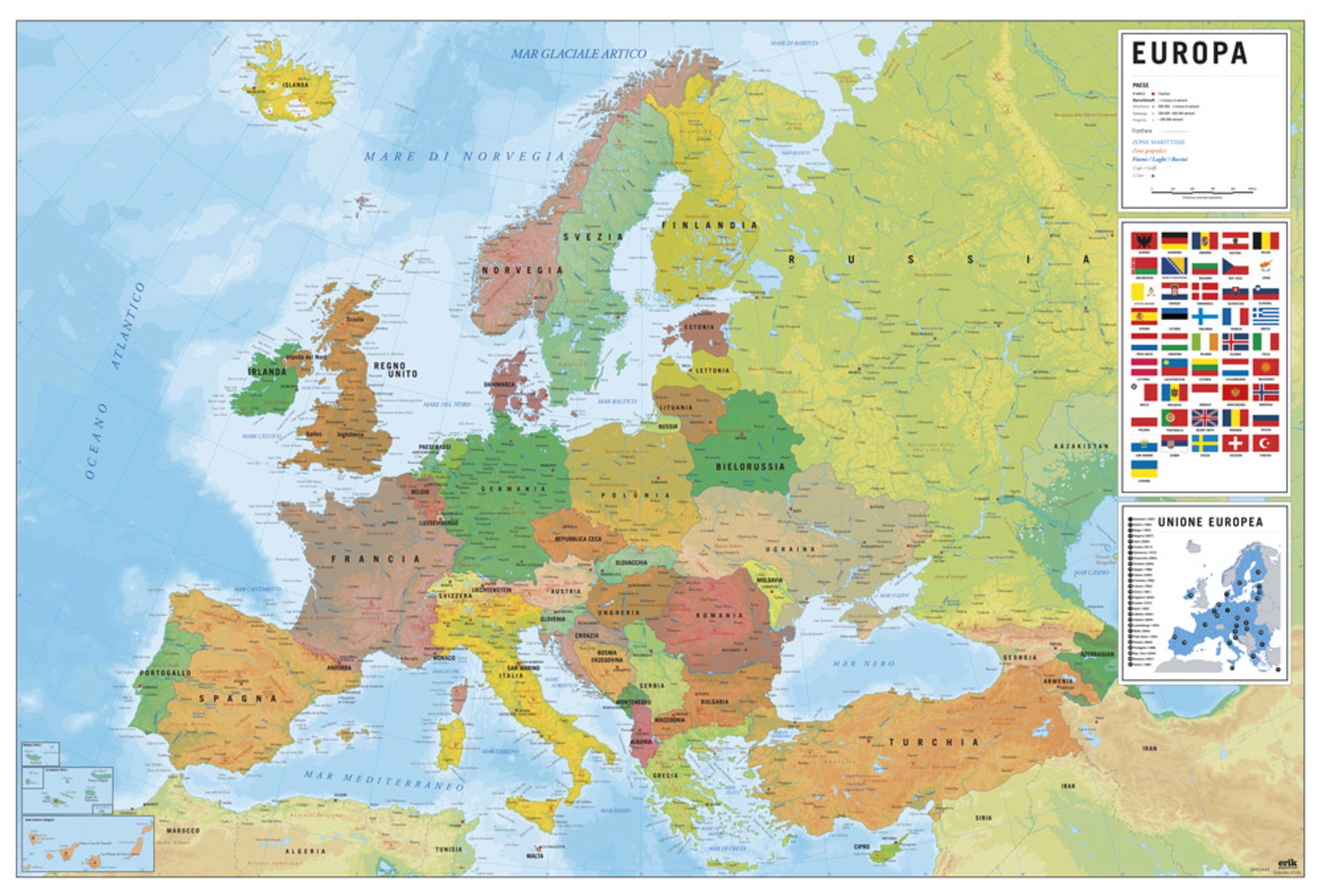 Poster Physical Political Map of Europe Ita 91,5x61cm
