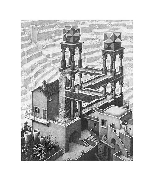 M. C. Escher Wasserfall Art Print 55x65cm | Yourdecoration.co.uk