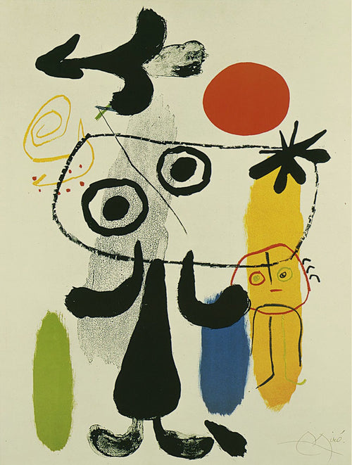 Joan Miro Figur gegen rote Sonne II Art Print 70x100cm | Yourdecoration.co.uk