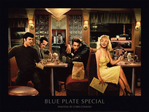 Pyramid Blue Plate Special Chris Consani Art Print 60x80cm | Yourdecoration.co.uk
