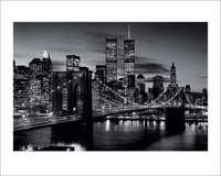 Pyramid Brooklyn Bridge at Night Black and White Art Print 40x50cm | Yourdecoration.co.uk