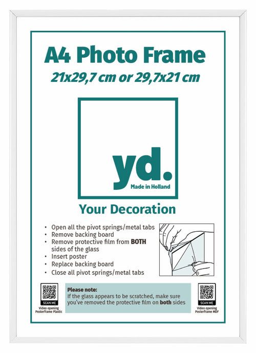 Aurora Aluminium Photo Frame 21x29 7cm A4 White Front Insert Sheet | Yourdecoration.co.uk