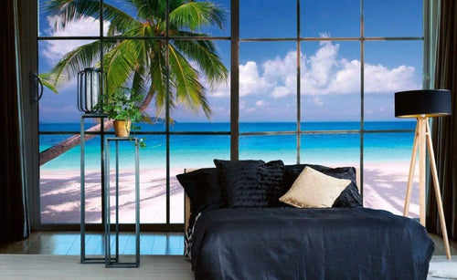 Dimex Beach Window View Wall Mural 375x250cm 5 Panels Ambiance | Yourdecoration.co.uk