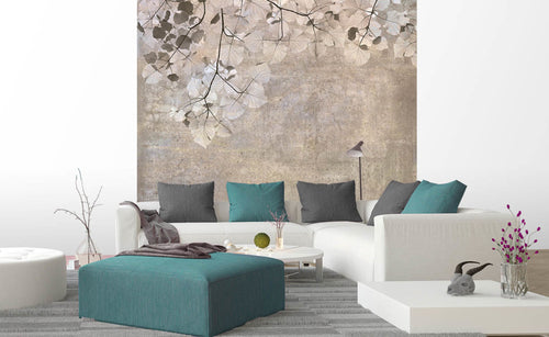 Dimex Beige Leaves Abstract Wall Mural 225x250cm 3 Panels Ambiance | Yourdecoration.co.uk