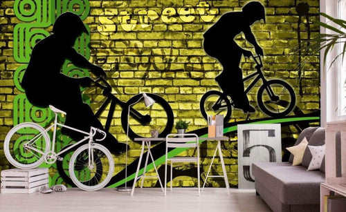 Dimex Bicycle Green Wall Mural 375x250cm 5 Panels Ambiance | Yourdecoration.co.uk