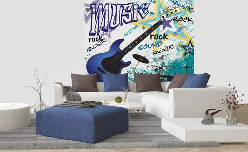 Dimex Blue Guitar Wall Mural 225x250cm 3 Panels Ambiance | Yourdecoration.co.uk