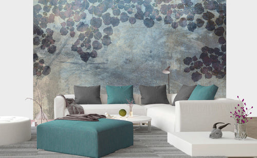 Dimex Blue Leaves Abstract Wall Mural 375x250cm 5 Panels Ambiance | Yourdecoration.co.uk