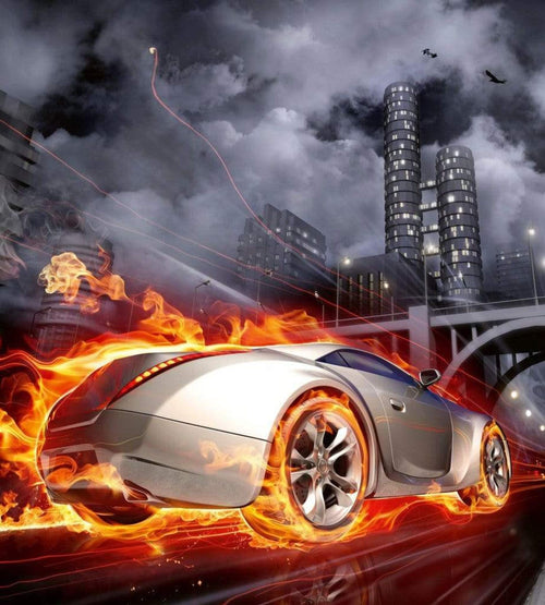 Dimex Car in Flames Wall Mural 225x250cm 3 Panels | Yourdecoration.co.uk