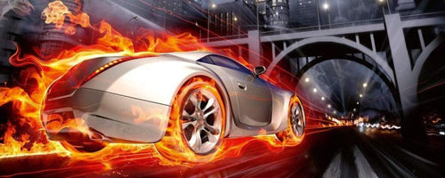 Dimex Car in Flames Wall Mural 375x150cm 5 Panels | Yourdecoration.co.uk
