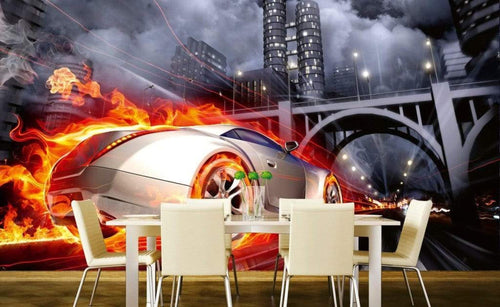 Dimex Car in Flames Wall Mural 375x250cm 5 Panels Ambiance | Yourdecoration.co.uk