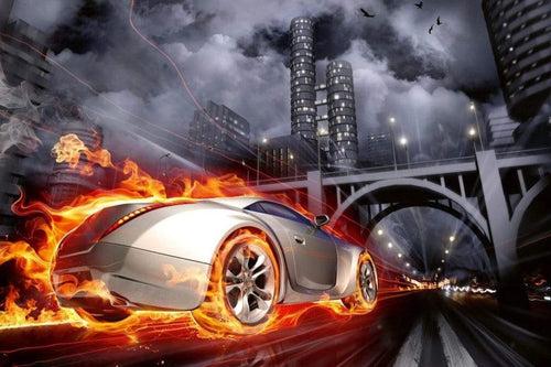 Dimex Car in Flames Wall Mural 375x250cm 5 Panels | Yourdecoration.co.uk