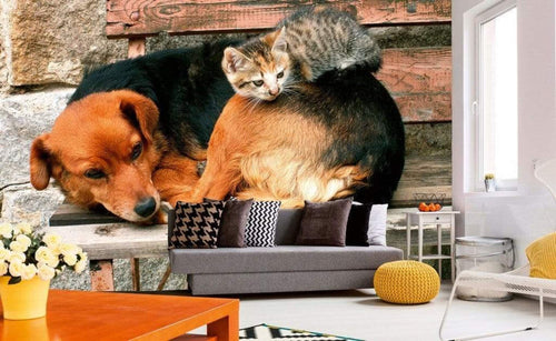 Dimex Cat and Dog Wall Mural 375x250cm 5 Panels Ambiance | Yourdecoration.co.uk