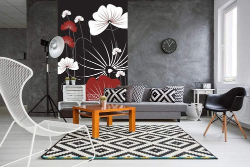 Dimex Flowers on Black Wall Mural 150x250cm 2 Panels Ambiance | Yourdecoration.co.uk