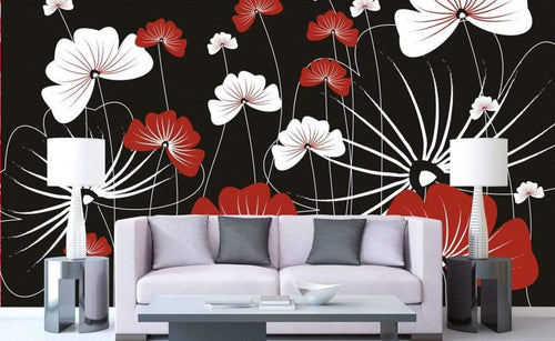 Dimex Flowers on Black Wall Mural 375x250cm 5 Panels Ambiance | Yourdecoration.co.uk