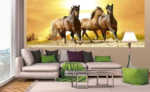 Dimex Horses in Sunset Wall Mural 375x150cm 5 Panels Ambiance | Yourdecoration.co.uk