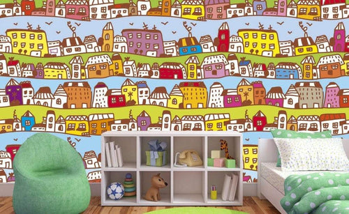 Dimex Houses in Town Wall Mural 375x250cm 5 Panels Ambiance | Yourdecoration.co.uk