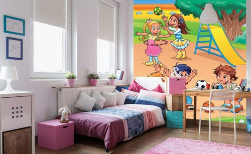 Dimex Kids in Playground Wall Mural 225x250cm 3 Panels Ambiance | Yourdecoration.co.uk