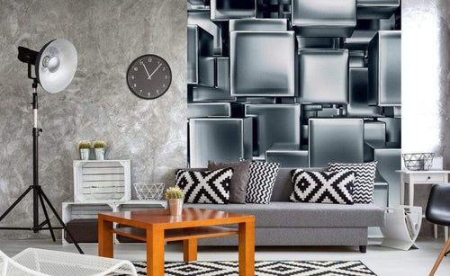 Dimex Metal Cubes Wall Mural 225x250cm 3 Panels Ambiance | Yourdecoration.co.uk