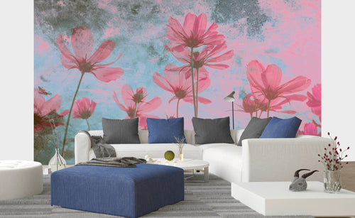 Dimex Pink Flower Abstract Wall Mural 375x250cm 5 Panels Ambiance | Yourdecoration.co.uk
