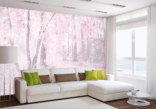 Dimex Pink Forest Abstract Wall Mural 375x250cm 5 Panels Ambiance | Yourdecoration.co.uk